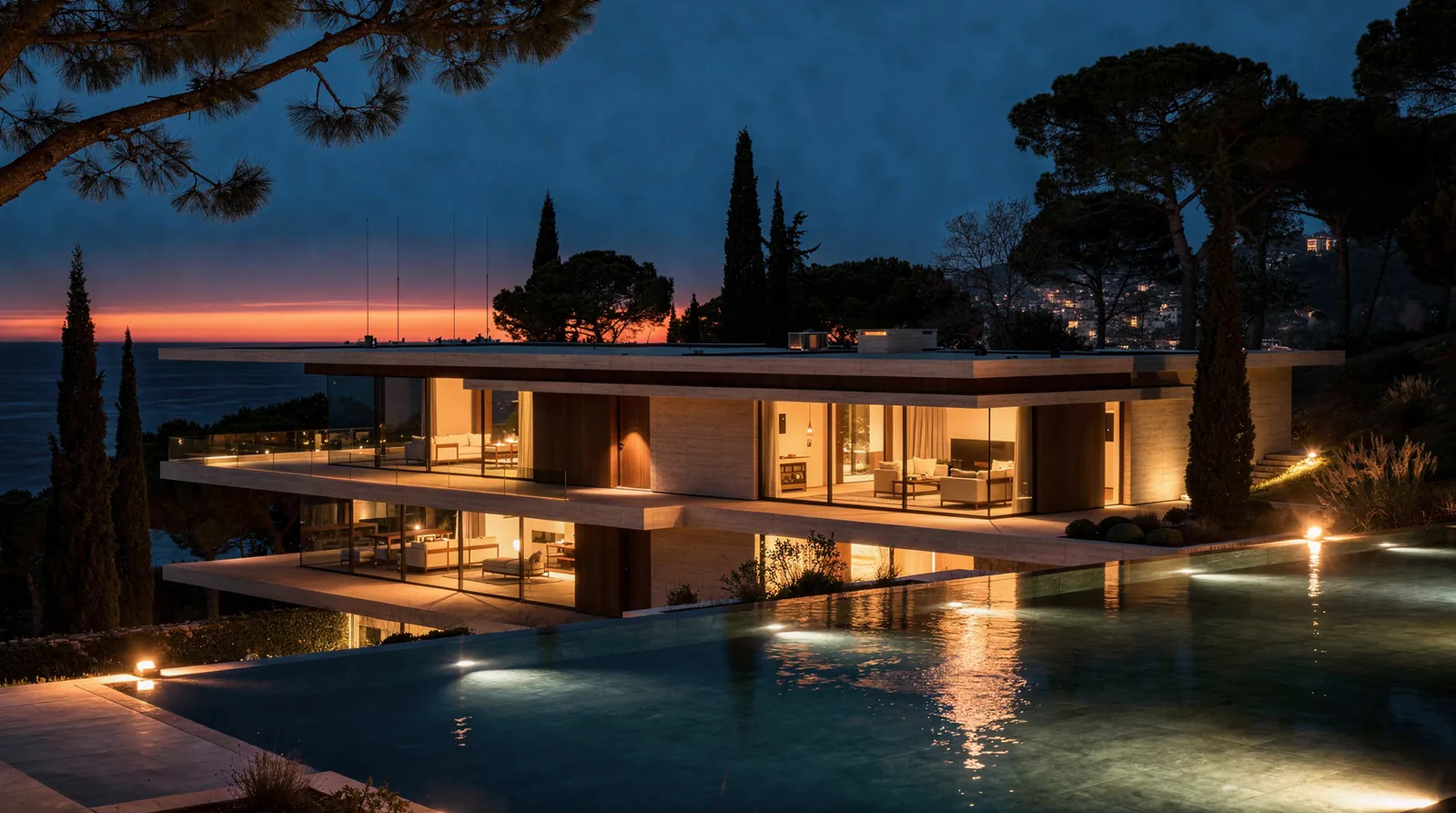 WHOLE HOME — villa, alacakaranlık, ışıklar yanıyor